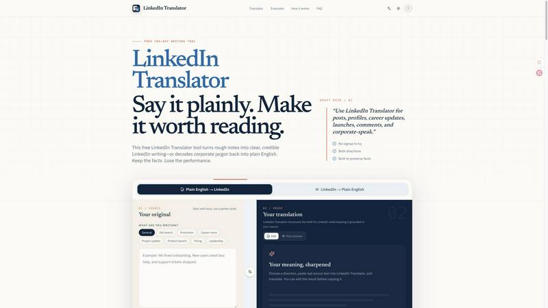 LinkedIn Translator application interface and features